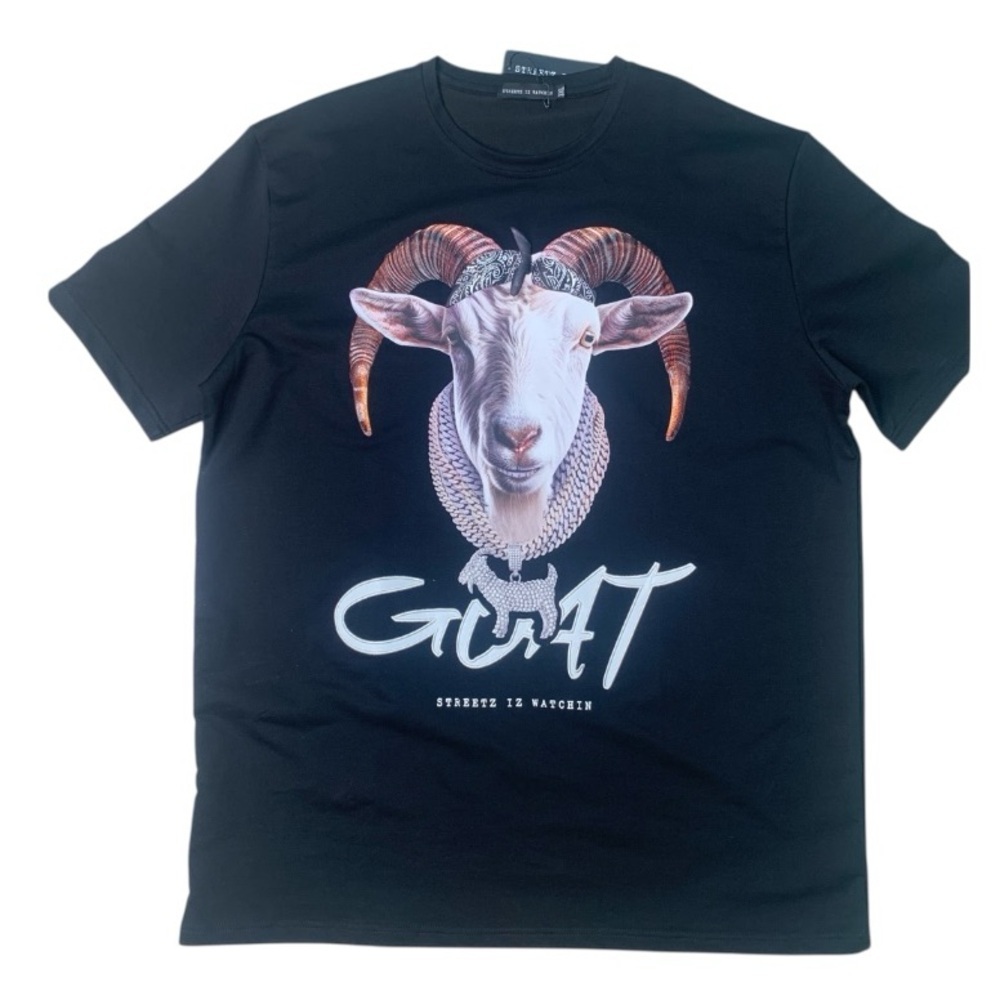 Sz 3XL Goat Black Graphic T-Shirt